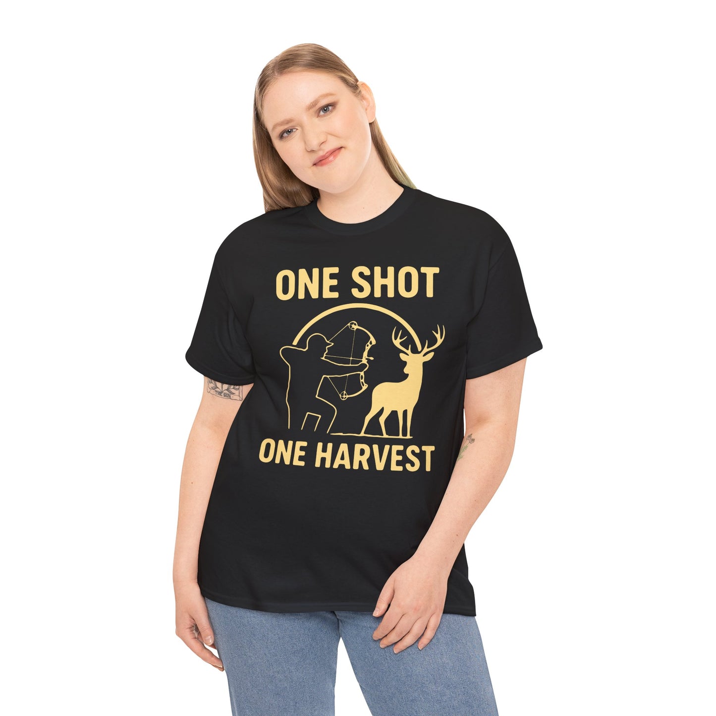 Hunting Enthusiast Tee, One Shot One Harvest T-Shirt, Gift for Hunters, Outdoor Adventure Wear, Casual Nature Lover Apparel