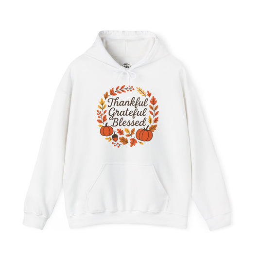 Thankful Grateful Blessed Hoodie, Cozy Fall Sweatshirt, Thanksgiving Gift, Autumn Apparel, Unisex Sweatshirt
