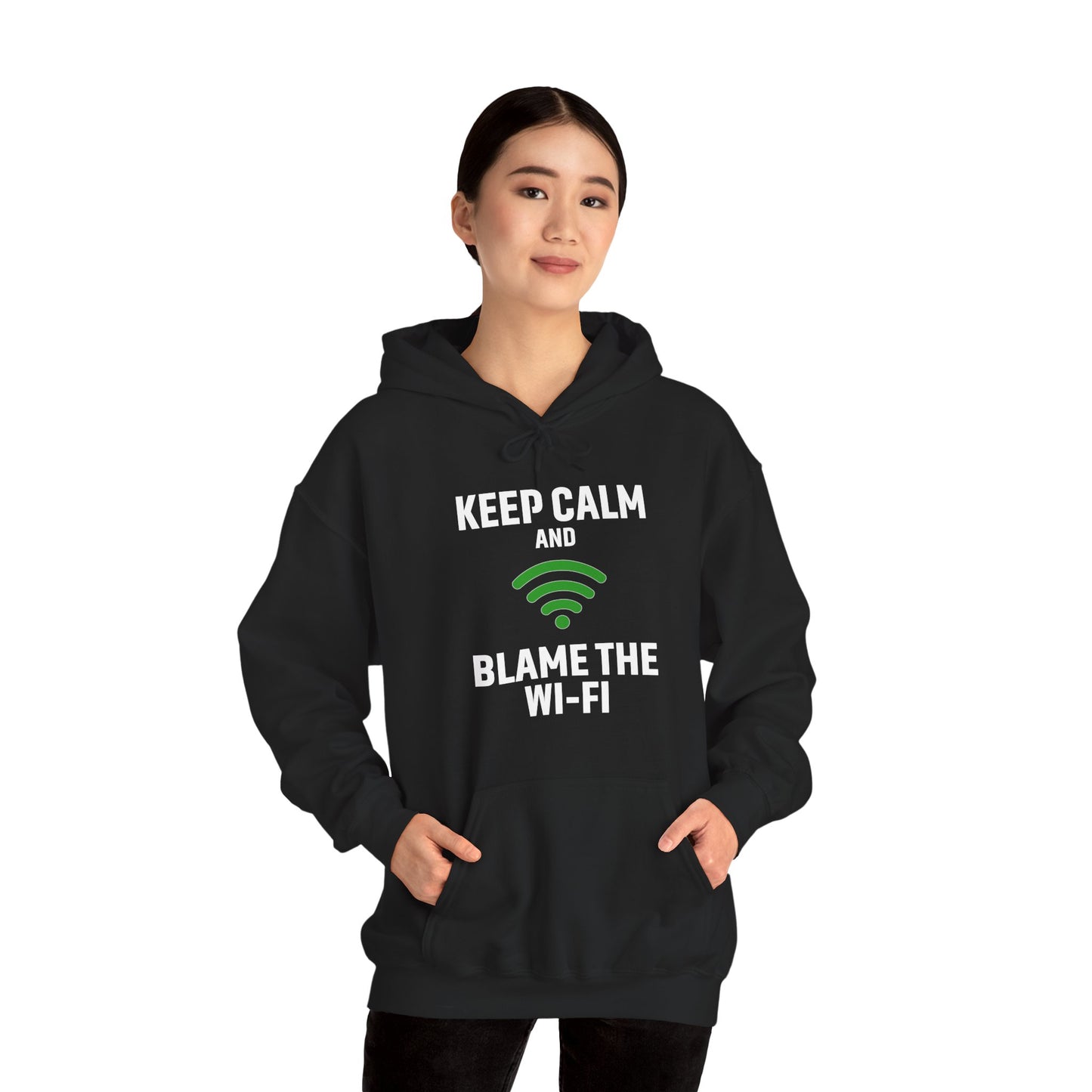 Keep Calm Blame the Wi-Fi Hoodie | Comfortable Unisex Hoodie for Internet Lovers, Gift for Tech Enthusiasts, Office Gift