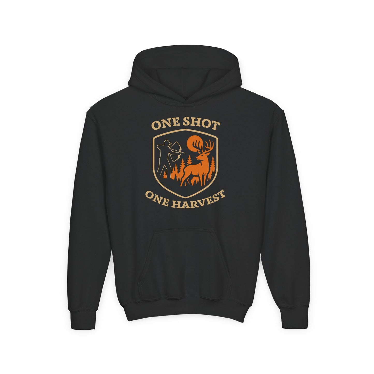 Hunting-themed Youth Hoodie, One Shot One Harvest Sweatshirt, Outdoor Gift for Teens, Fall Fashion for Kids, Perfect for Thanksgiving