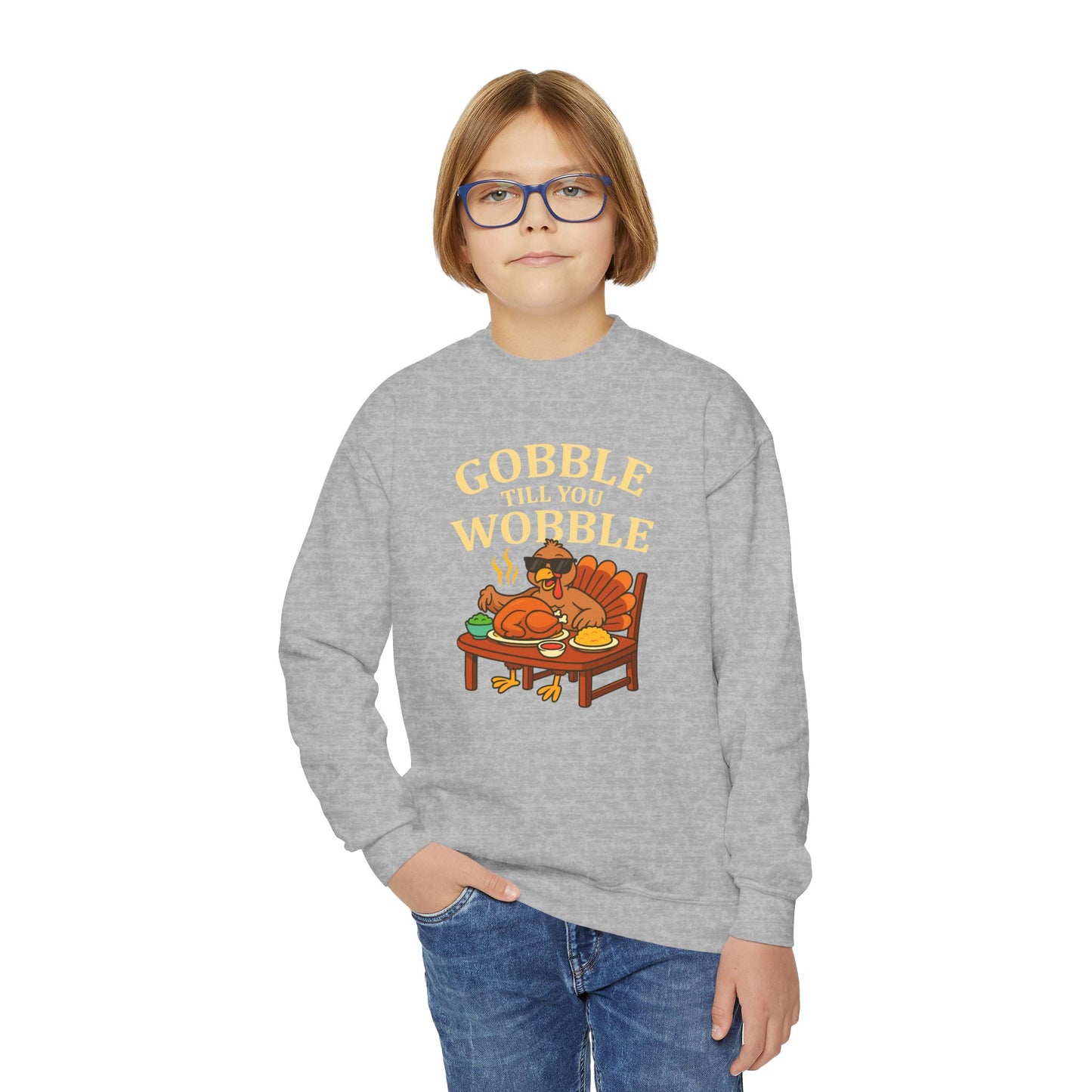 Youth Crewneck Sweatshirt - Gobble Till You Wobble, Thanksgiving Gift, Fall Fashion, Youth Apparel, Cozy Sweater, Holiday Wear