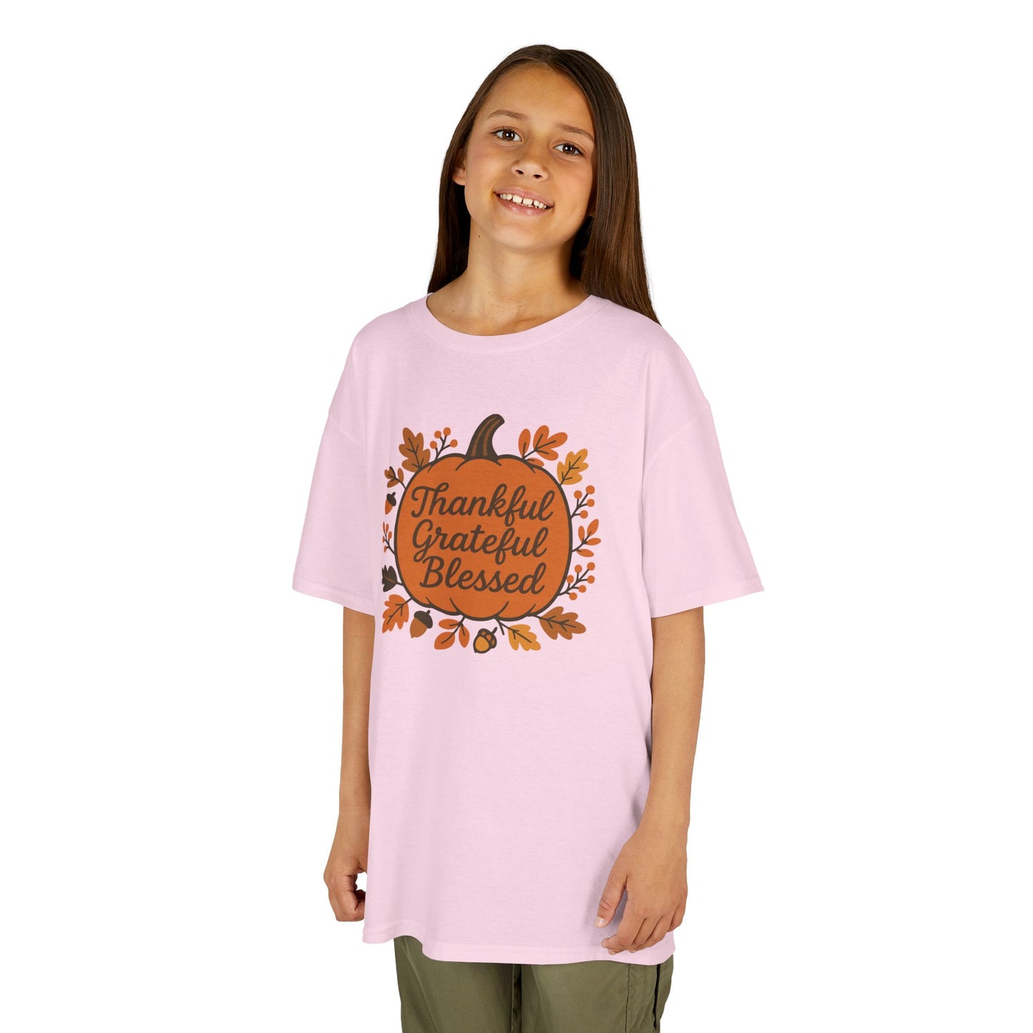 Thankful Grateful Blessed Kids Tee, Fall Shirt, Autumn Outfit, Thanksgiving Gift, Kids Cotton T-Shirt
