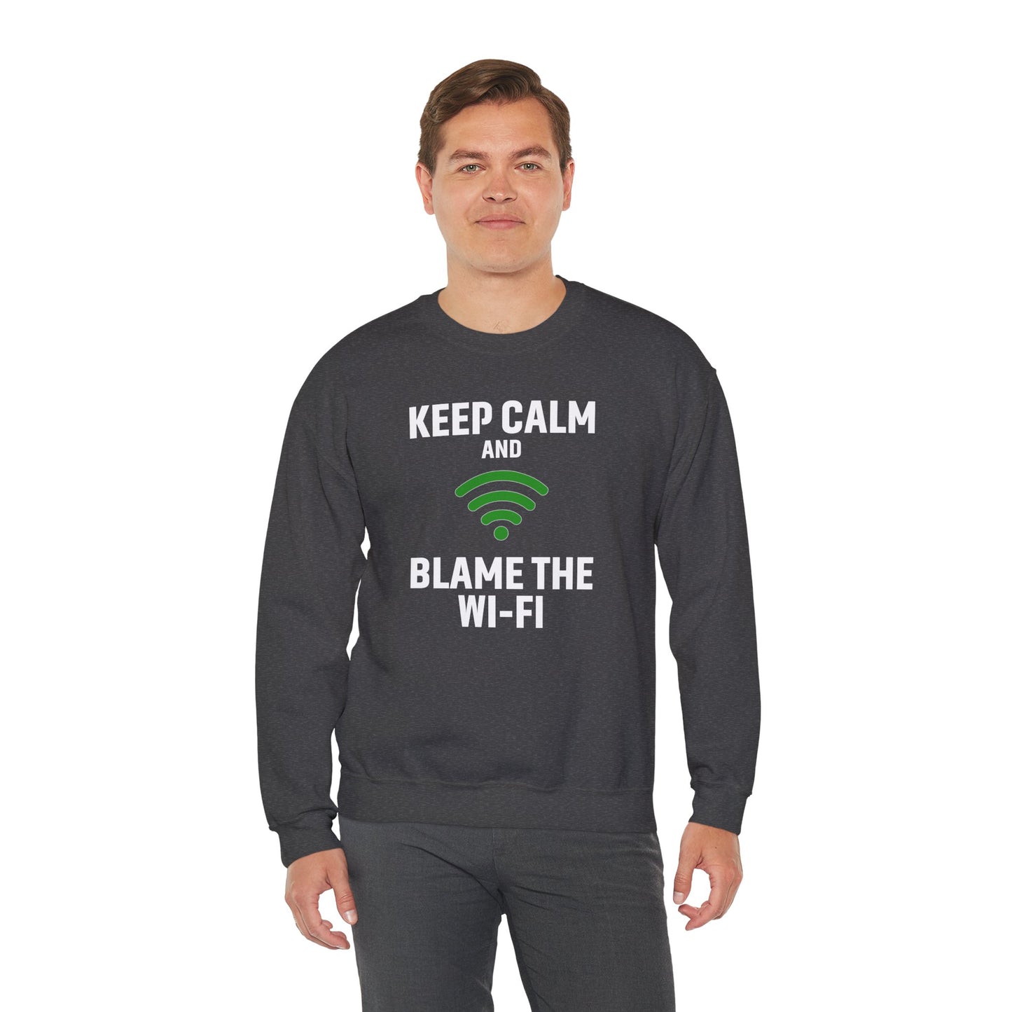 Keep Calm Blame the Wi-Fi Crewneck Sweatshirt | Funny Sweatshirt, Gift for Tech Lovers, Cozy Sweater for Home, Office Gift