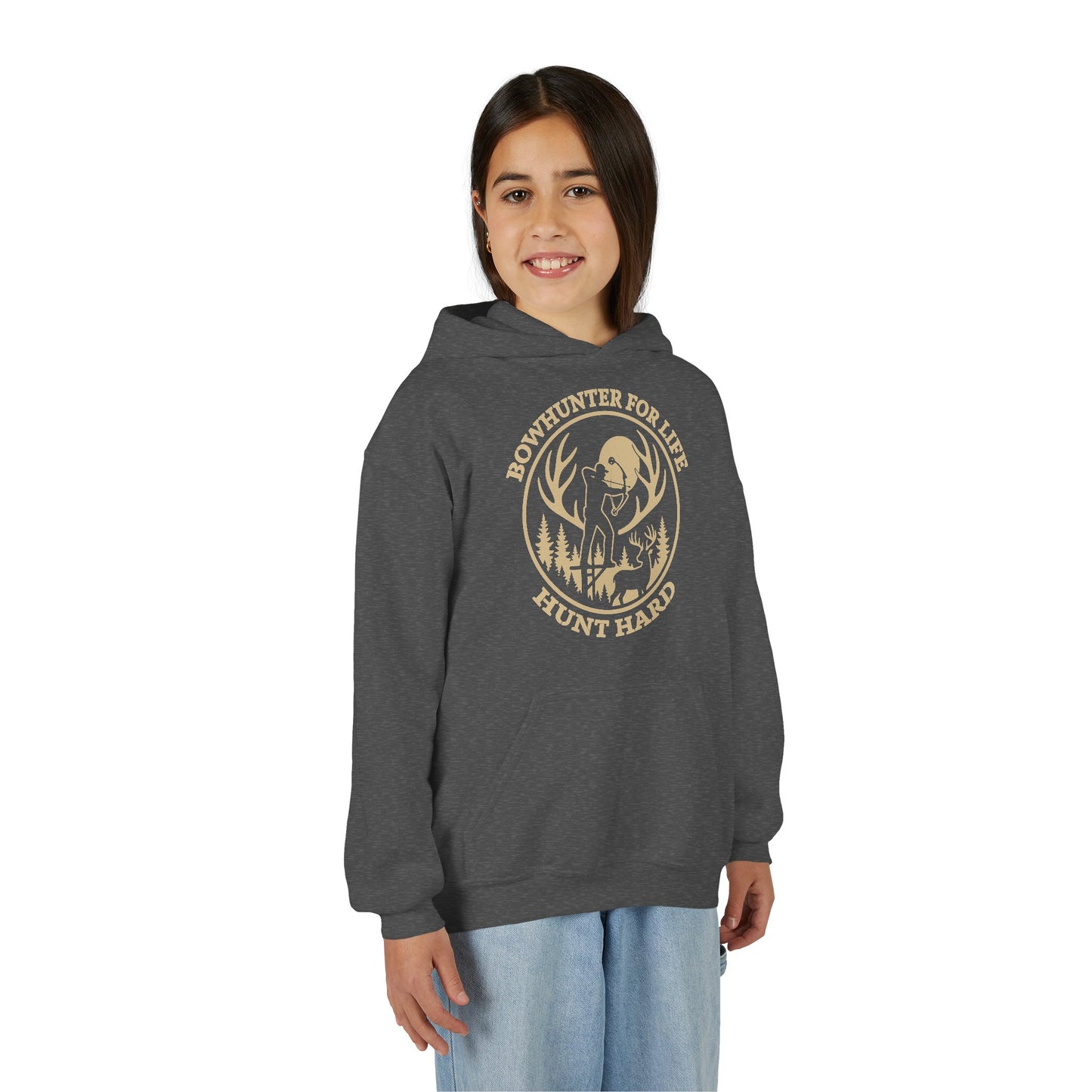 Bowhunter For Life Youth Unisex Hoodie | Perfect for Young Hunters, Outdoor Adventures, Gifts for Boys or Girls, Hunting Apparel