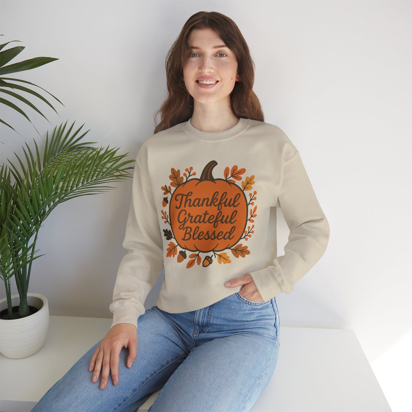 Thankful Grateful Blessed Sweatshirt | Cozy Fall Crewneck, Autumn Style, Thanksgiving Gift, Unisex Casual Wear