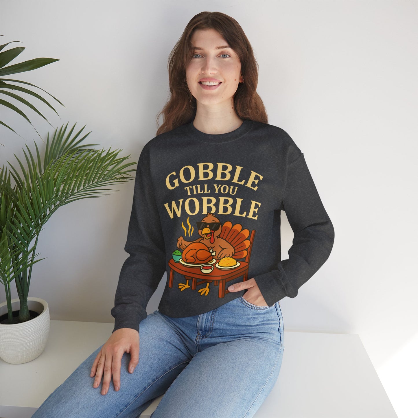 Gobble Till You Wobble Sweatshirt, Thanksgiving Unisex Crewneck, Funny Fall Apparel, Cozy Holiday Gift, Turkey Lover Sweater