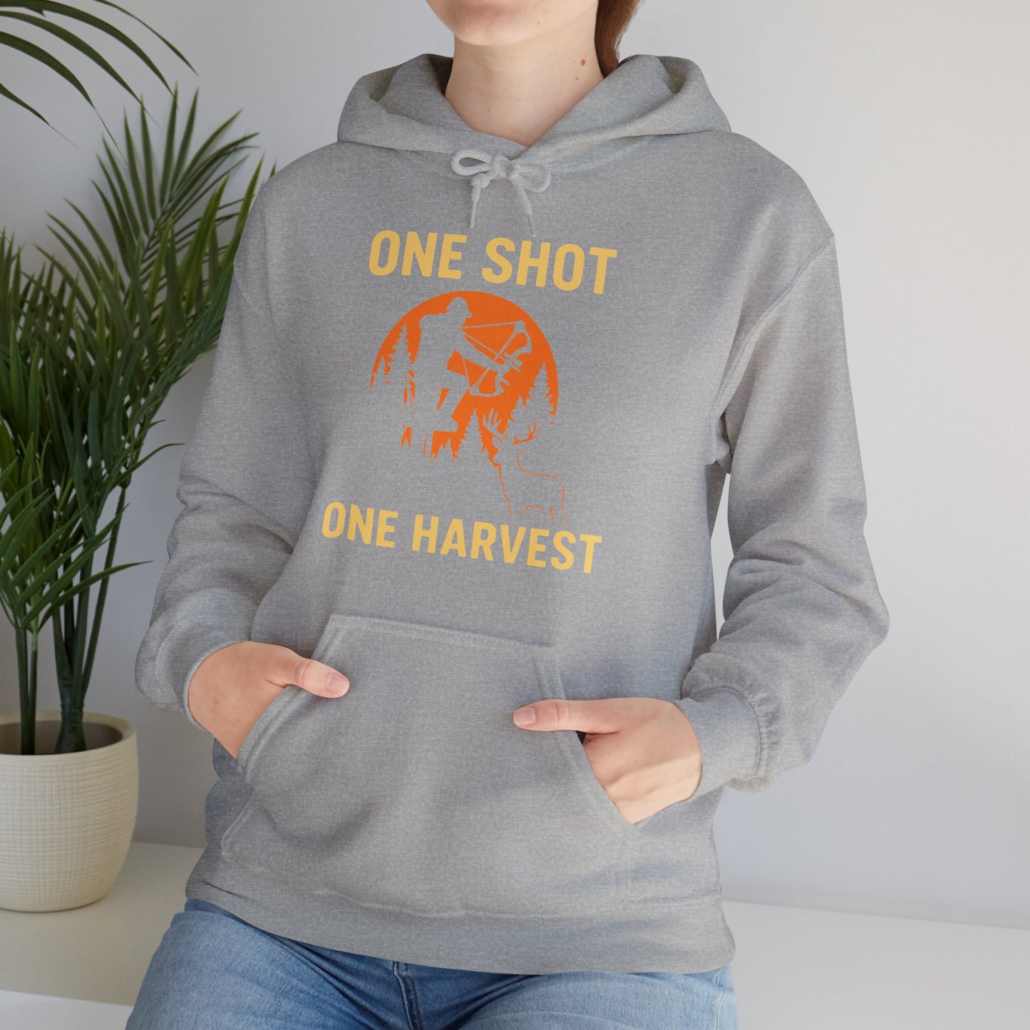 Hunting Theme Unisex Hoodie, One Shot One Harvest, Fall Apparel, Outdoor Gear, Gift for Hunters, Cozy Hoodie