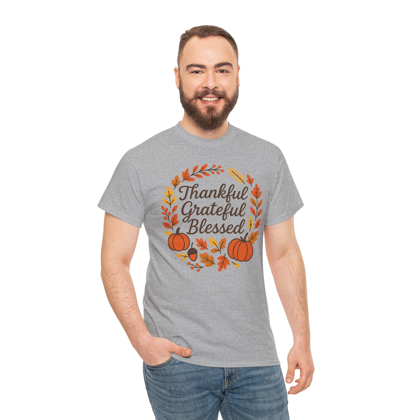 Thankful Grateful Blessed Tee, Fall T-Shirt, Thanksgiving Gift, Autumn Apparel, Unisex Graphic Tee