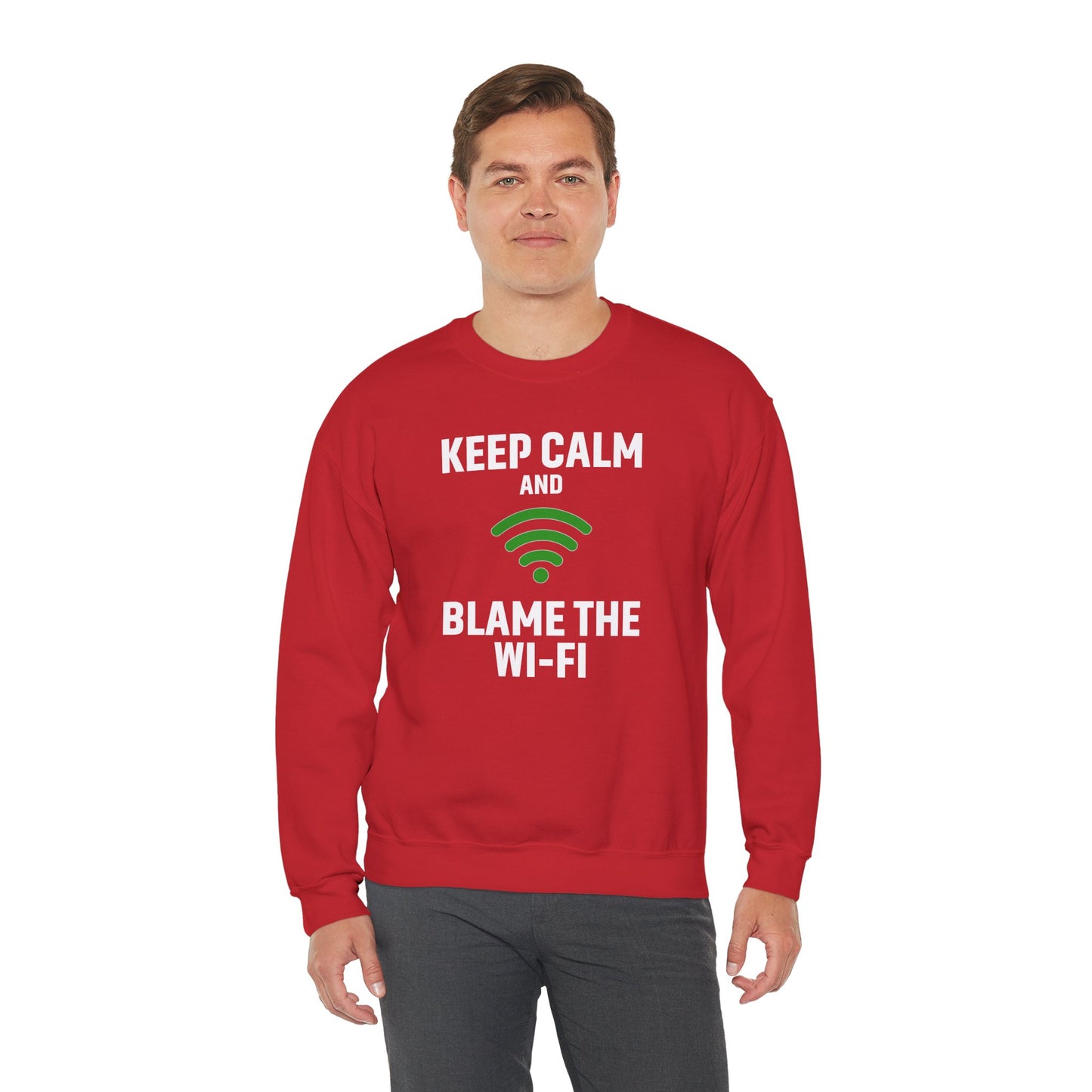 Keep Calm Blame the Wi-Fi Crewneck Sweatshirt | Funny Sweatshirt, Gift for Tech Lovers, Cozy Sweater for Home, Office Gift