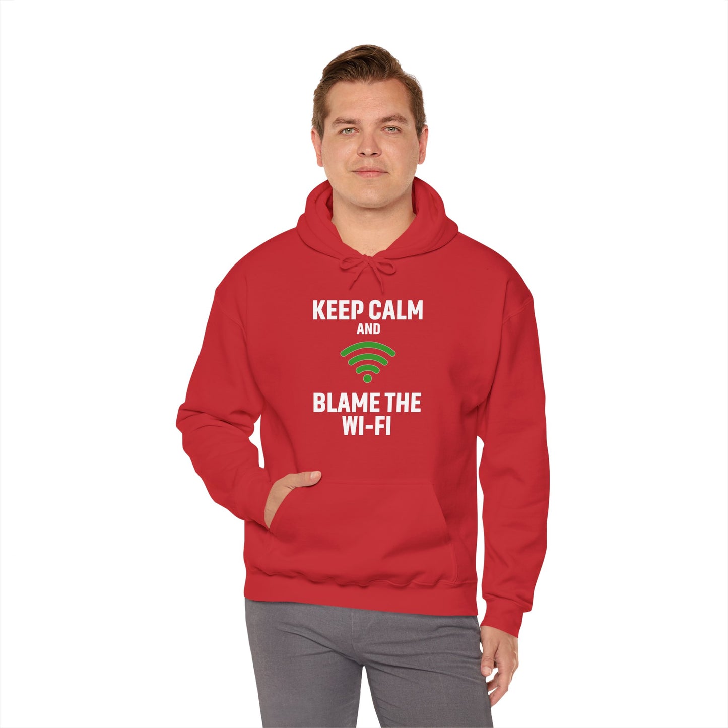 Keep Calm Blame the Wi-Fi Hoodie | Comfortable Unisex Hoodie for Internet Lovers, Gift for Tech Enthusiasts, Office Gift