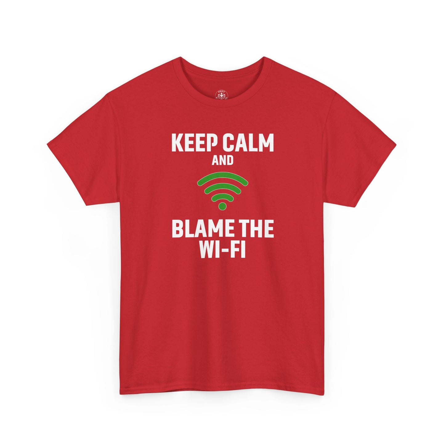 Keep Calm Blame the Wi-Fi Tee, Funny Unisex Heavy Cotton Tee, Perfect for Tech Lovers, Office Gifts, Internet Humor Shirt