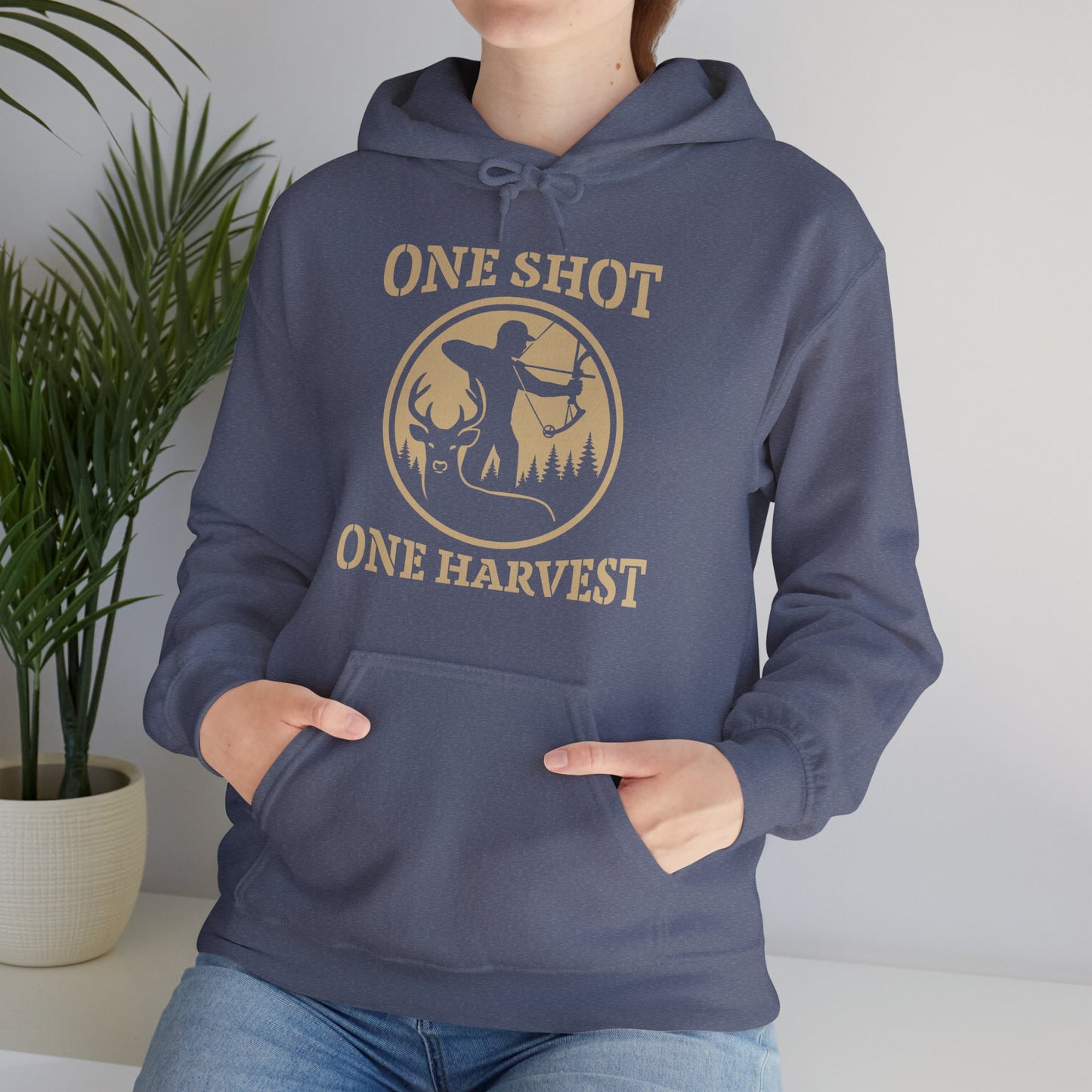 Hunting Themed Unisex Hoodie, Perfect for Bow Hunters, Fall Gatherings, Gifts, Cozy Layering, One Shot One Harvest Design