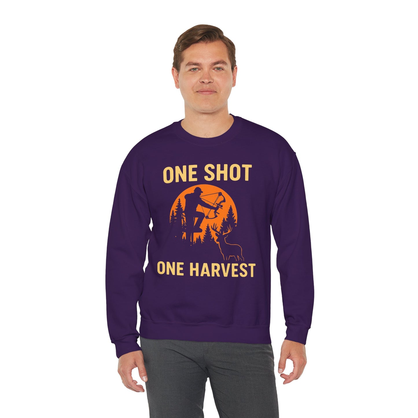 Hunting Crewneck Sweatshirt, One Shot One Harvest Sweatshirt, Gift for Hunters, Outdoor Apparel, Fall Outfit, Harvest Season Sweatshirt