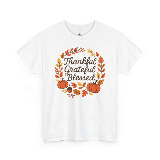 Thankful Grateful Blessed Tee, Fall T-Shirt, Thanksgiving Gift, Autumn Apparel, Unisex Graphic Tee
