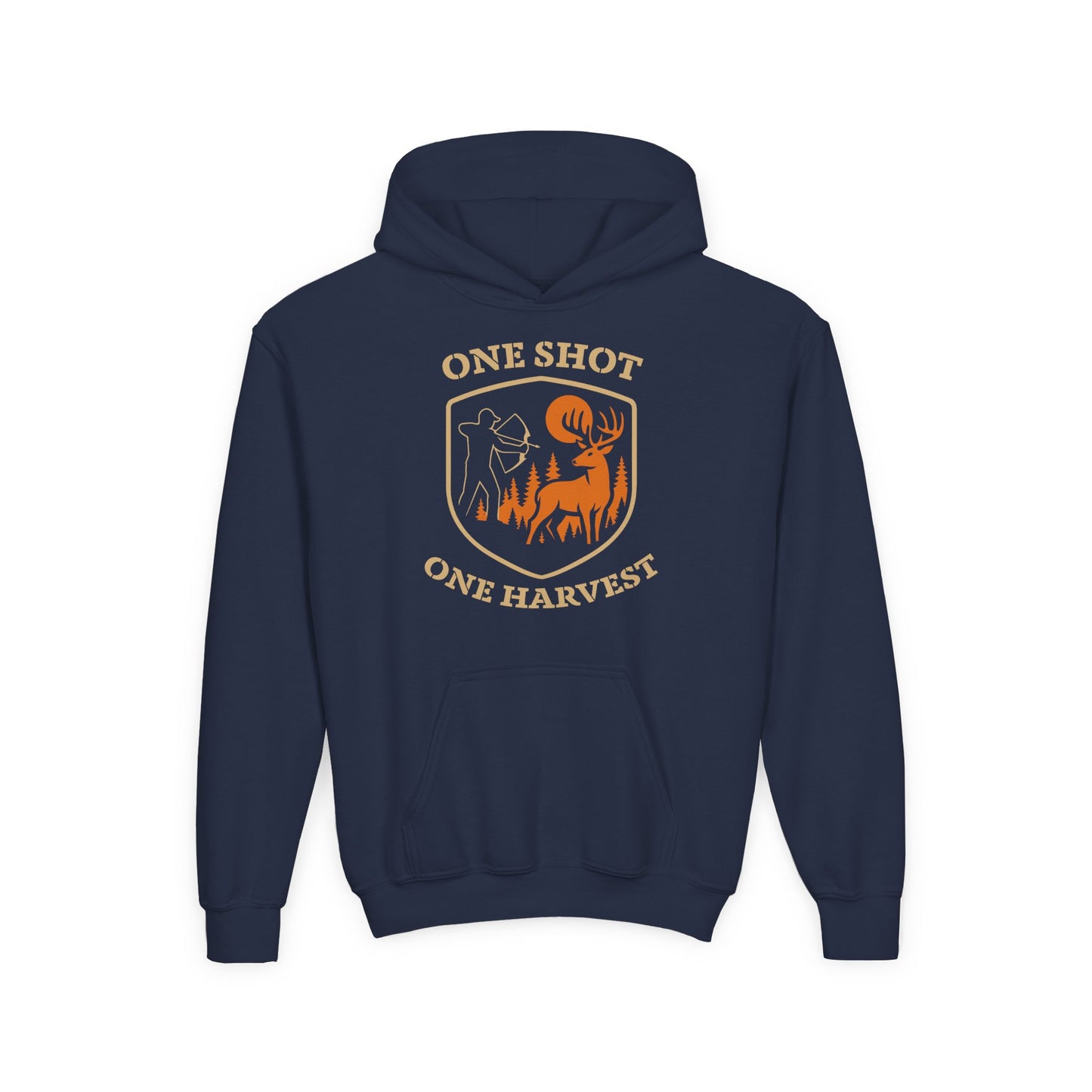 Hunting-themed Youth Hoodie, One Shot One Harvest Sweatshirt, Outdoor Gift for Teens, Fall Fashion for Kids, Perfect for Thanksgiving