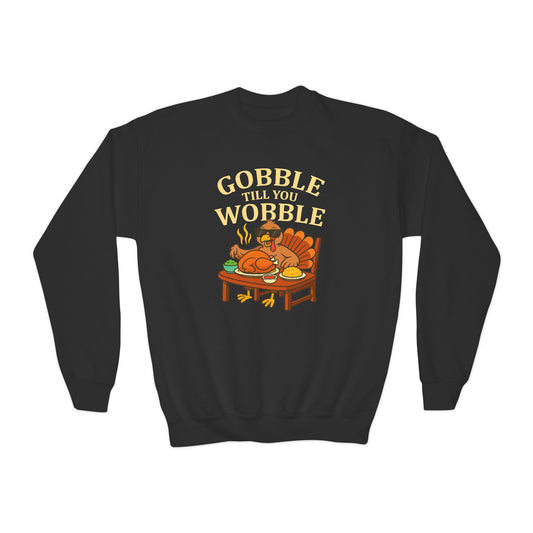 Youth Crewneck Sweatshirt - Gobble Till You Wobble, Thanksgiving Gift, Fall Fashion, Youth Apparel, Cozy Sweater, Holiday Wear
