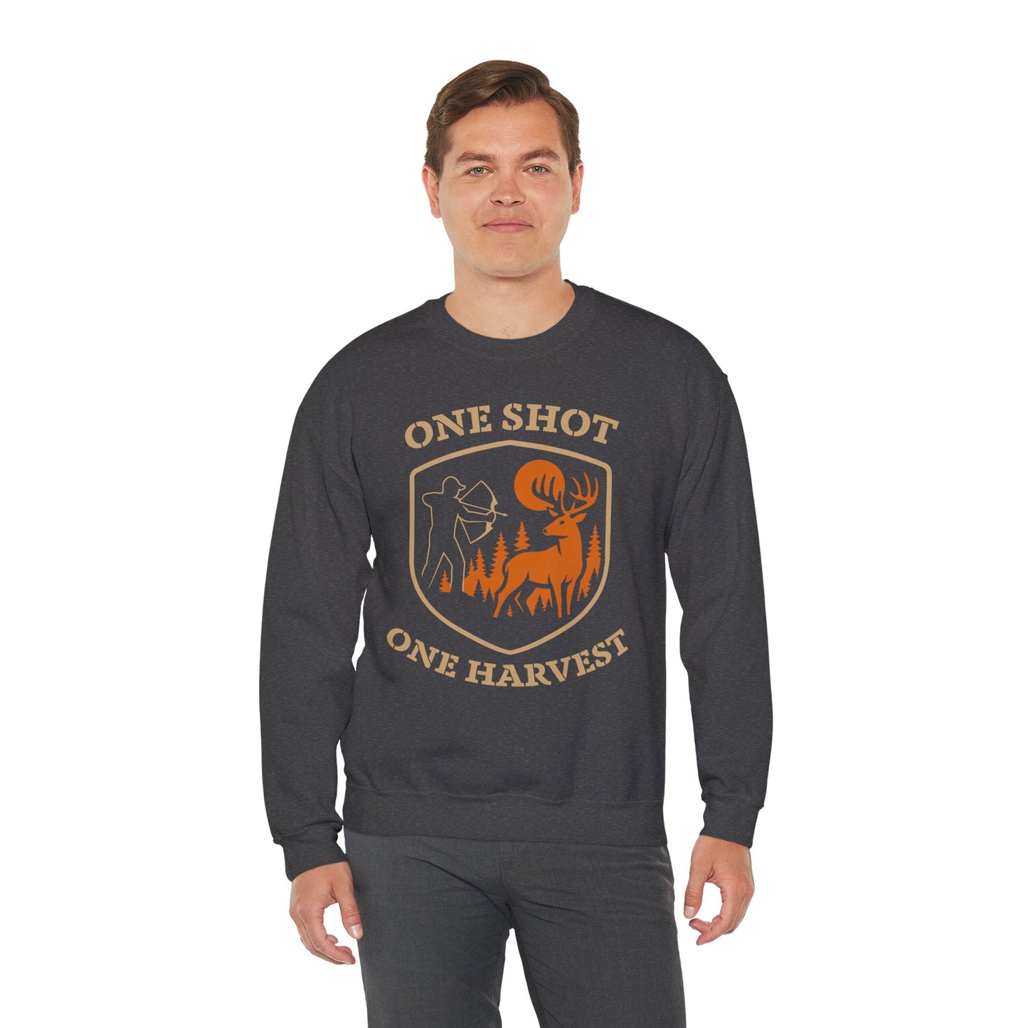 Outdoor Hunting Sweatshirt, Perfect for Hunters, One Shot One Harvest Gift, Cozy Fall Apparel, Classic Crewneck