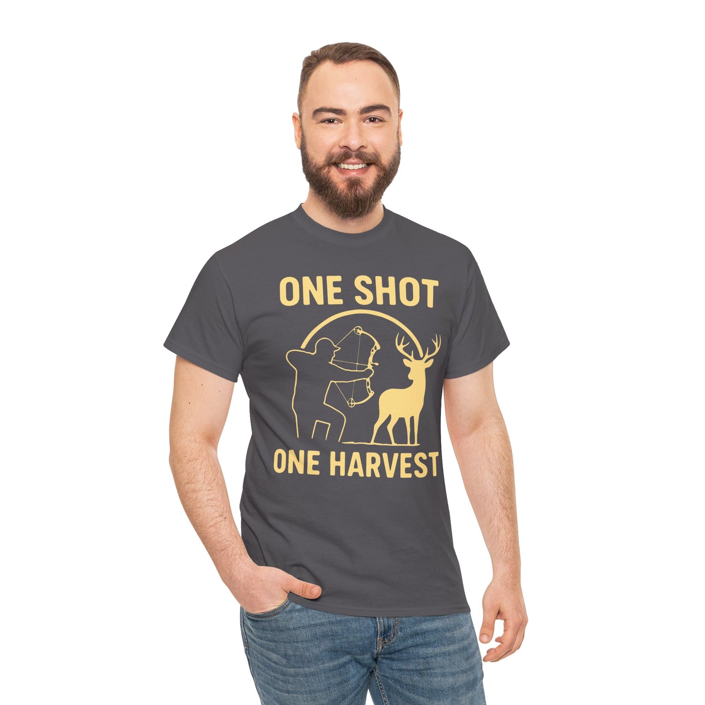 Hunting Enthusiast Tee, One Shot One Harvest T-Shirt, Gift for Hunters, Outdoor Adventure Wear, Casual Nature Lover Apparel