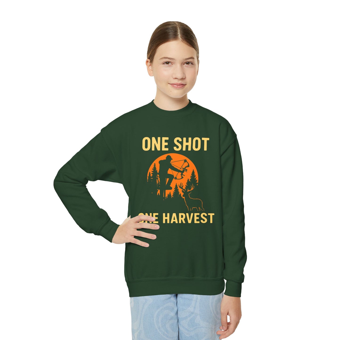 Hunting Vibes Youth Sweatshirt | One Shot One Harvest | Perfect for Young Outdoorsmen, Fall Gifts, Family Adventures, Sporty Style