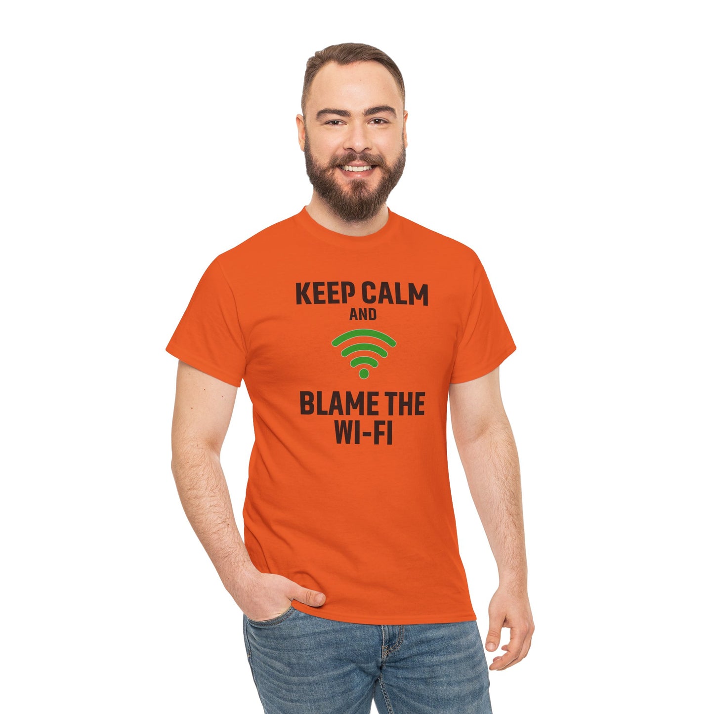 Keep Calm Blame the Wi-Fi Tee | Unisex Heavy Cotton Shirt for Tech Lovers, Funny Office Gift, Internet Humor Apparel, Casual Wear