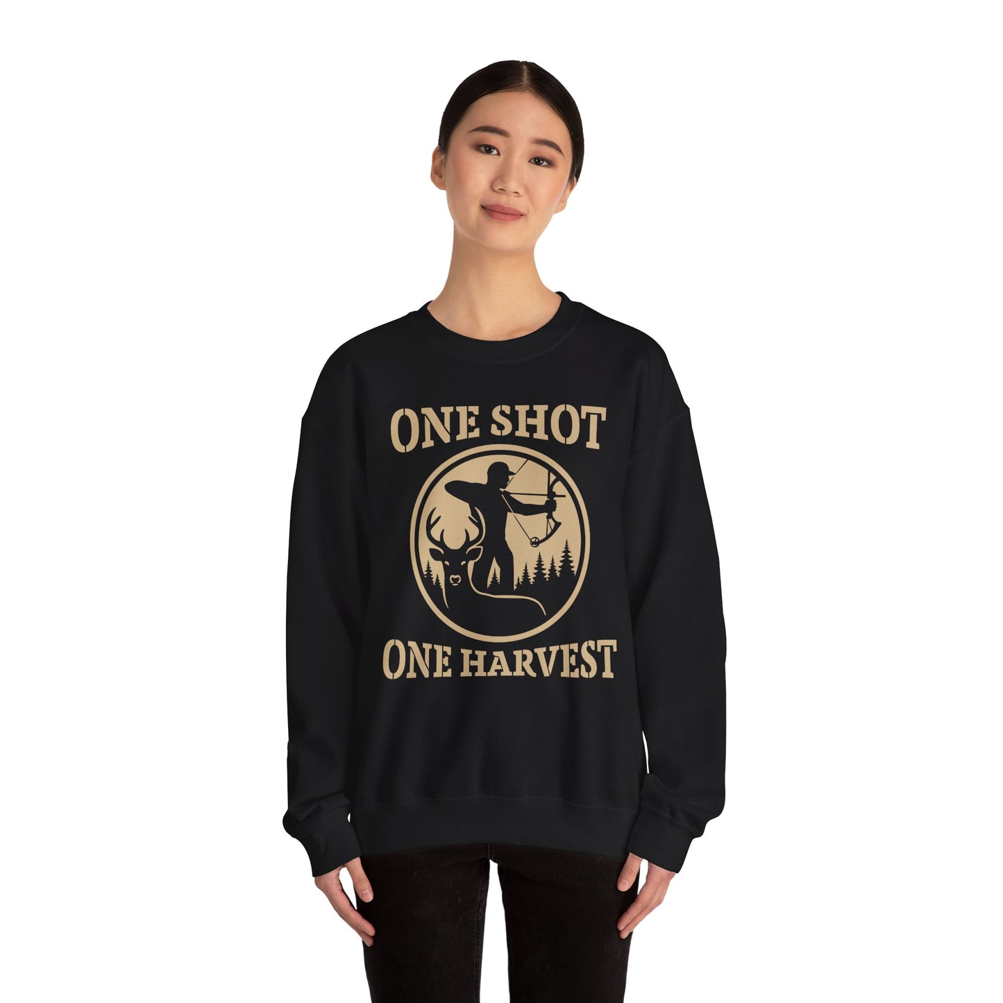 Rustic Hunter's Sweatshirt | One Shot One Harvest | Cozy Crewneck for Outdoor Lovers, Gift for Hunters, Fall Apparel, Nature Lover's Gift