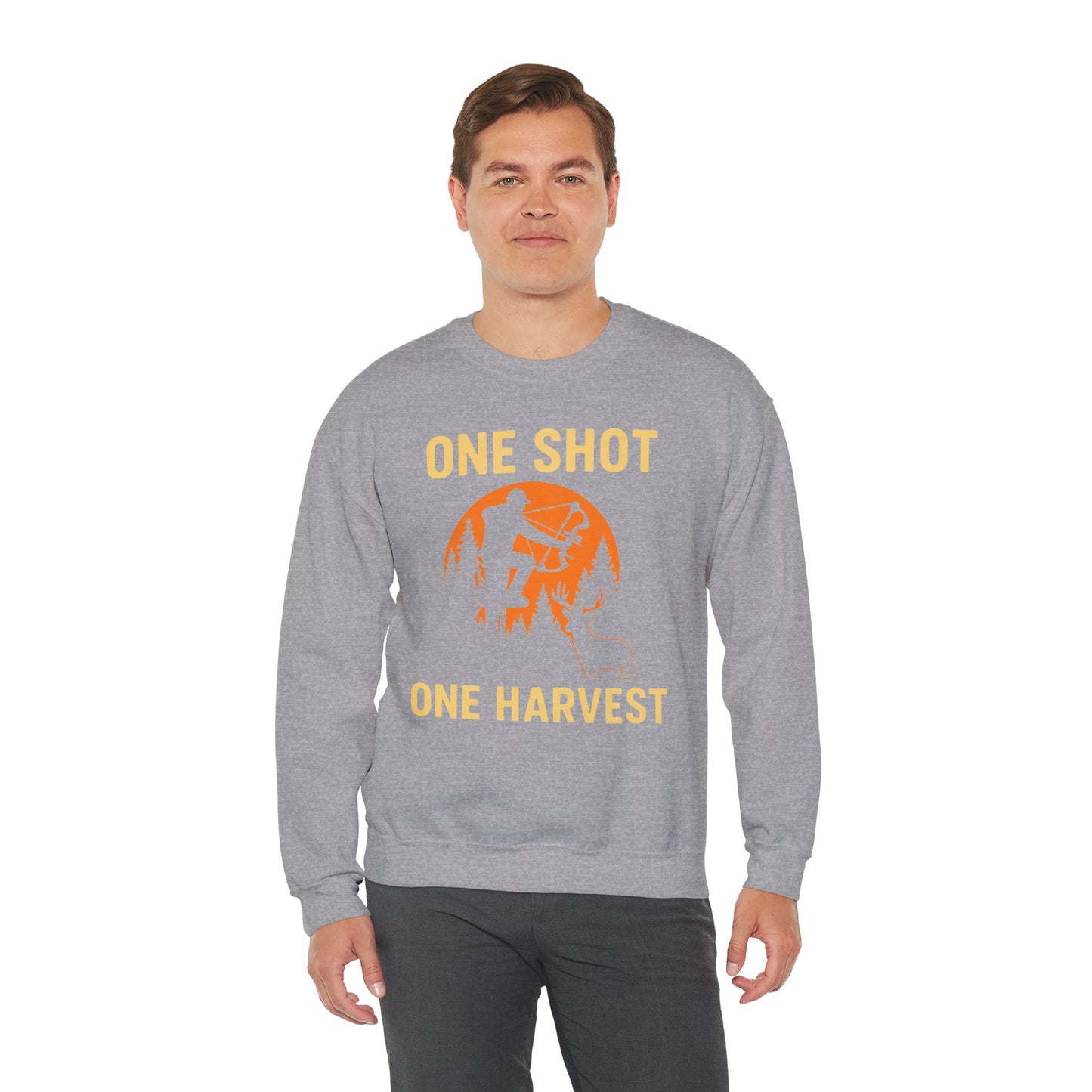 Hunting Crewneck Sweatshirt, One Shot One Harvest Sweatshirt, Gift for Hunters, Outdoor Apparel, Fall Outfit, Harvest Season Sweatshirt