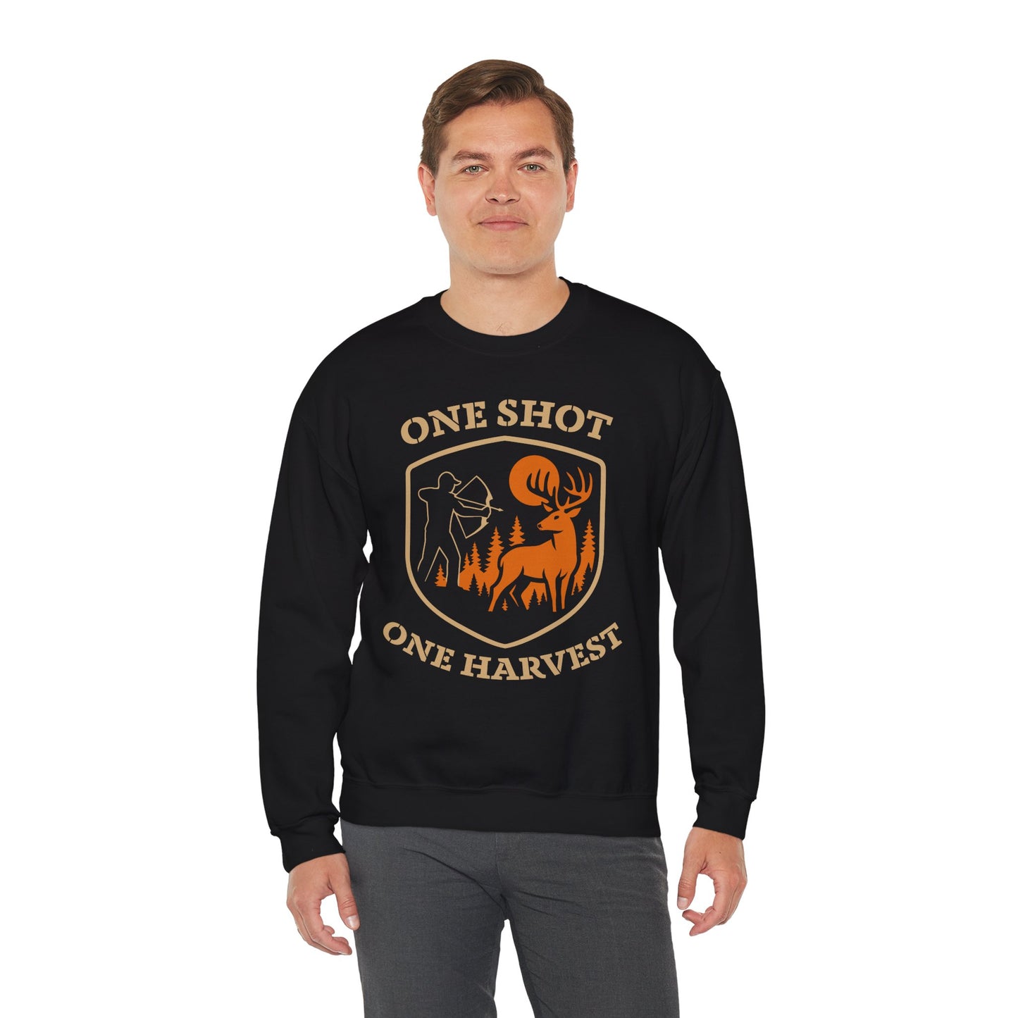 Outdoor Hunting Sweatshirt, Perfect for Hunters, One Shot One Harvest Gift, Cozy Fall Apparel, Classic Crewneck