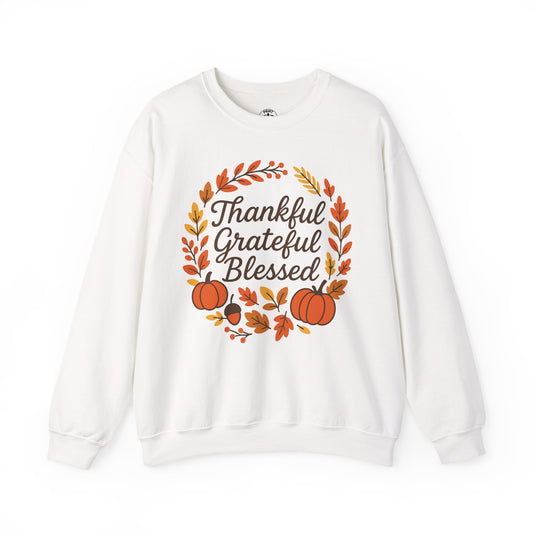 Thankful Grateful Blessed Sweatshirt, Cozy Fall Apparel, Thanksgiving Gift, Unisex Crewneck, Autumn Fashion