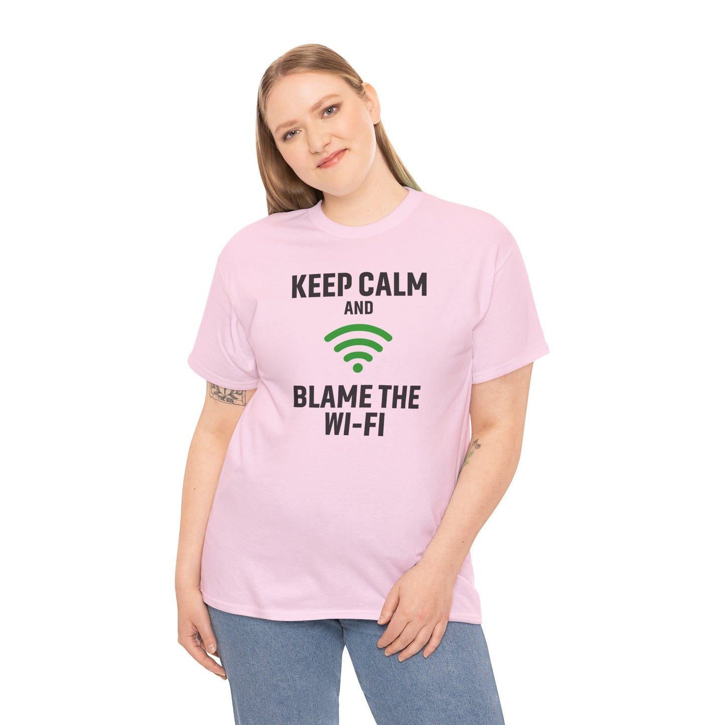 Keep Calm Blame the Wi-Fi Tee | Unisex Heavy Cotton Shirt for Tech Lovers, Funny Office Gift, Internet Humor Apparel, Casual Wear