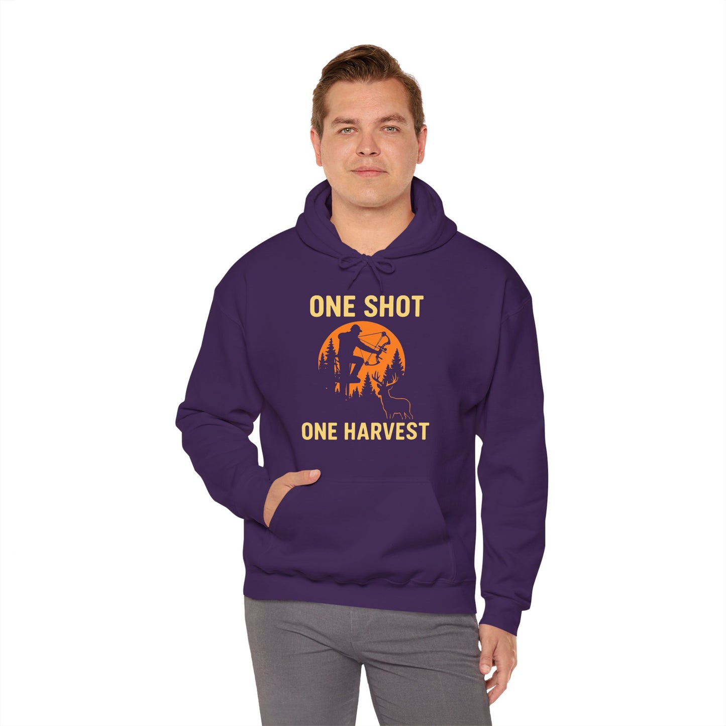 Hunting Theme Unisex Hoodie, One Shot One Harvest, Fall Apparel, Outdoor Gear, Gift for Hunters, Cozy Hoodie