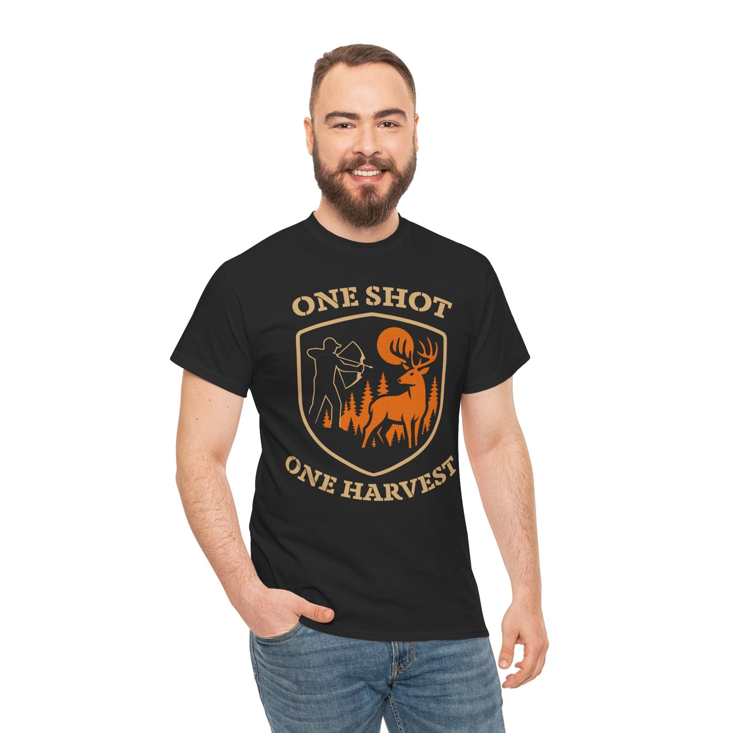Hunting Tee Shirt, One Shot One Harvest Graphic Shirt, Outdoor Apparel, Gift for Hunters, Casual Wear, Hunting Season T-Shirt