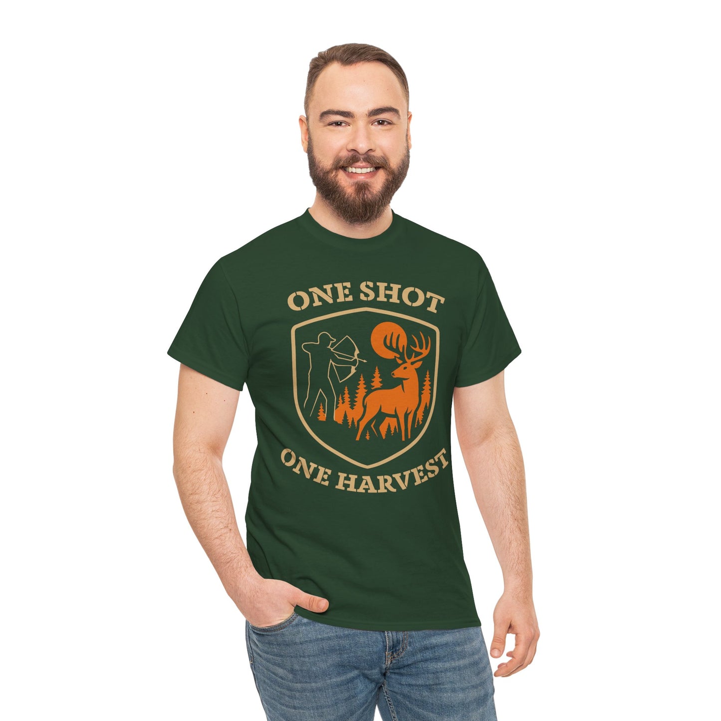 Hunting Tee Shirt, One Shot One Harvest Graphic Shirt, Outdoor Apparel, Gift for Hunters, Casual Wear, Hunting Season T-Shirt