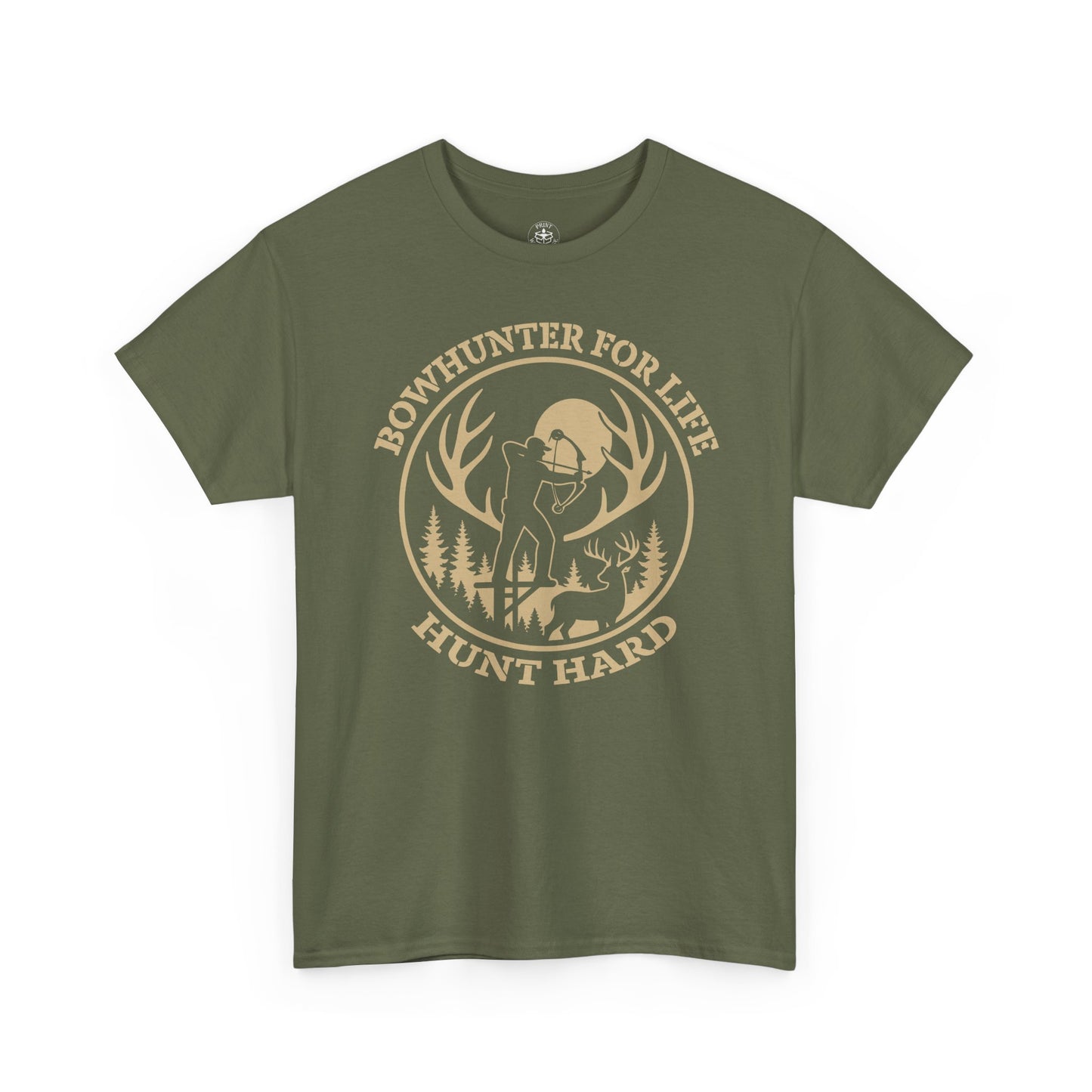 Unisex Heavy Cotton Tee featuring 'Bowhunter for Life - Hunt Hard' Graphic, Perfect for Hunters, Outdoor Enthusiasts