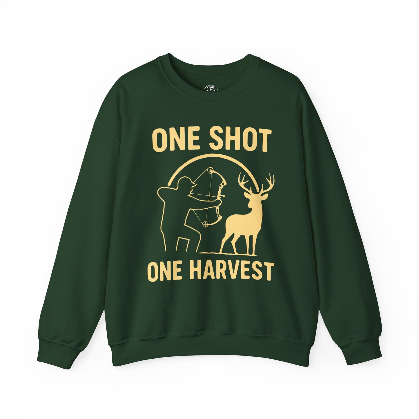 Hunting-Themed Crewneck Sweatshirt, Outdoor Apparel, Gift for Hunters, Fall Fashion, Men's Sweatshirt, One Shot One Harvest