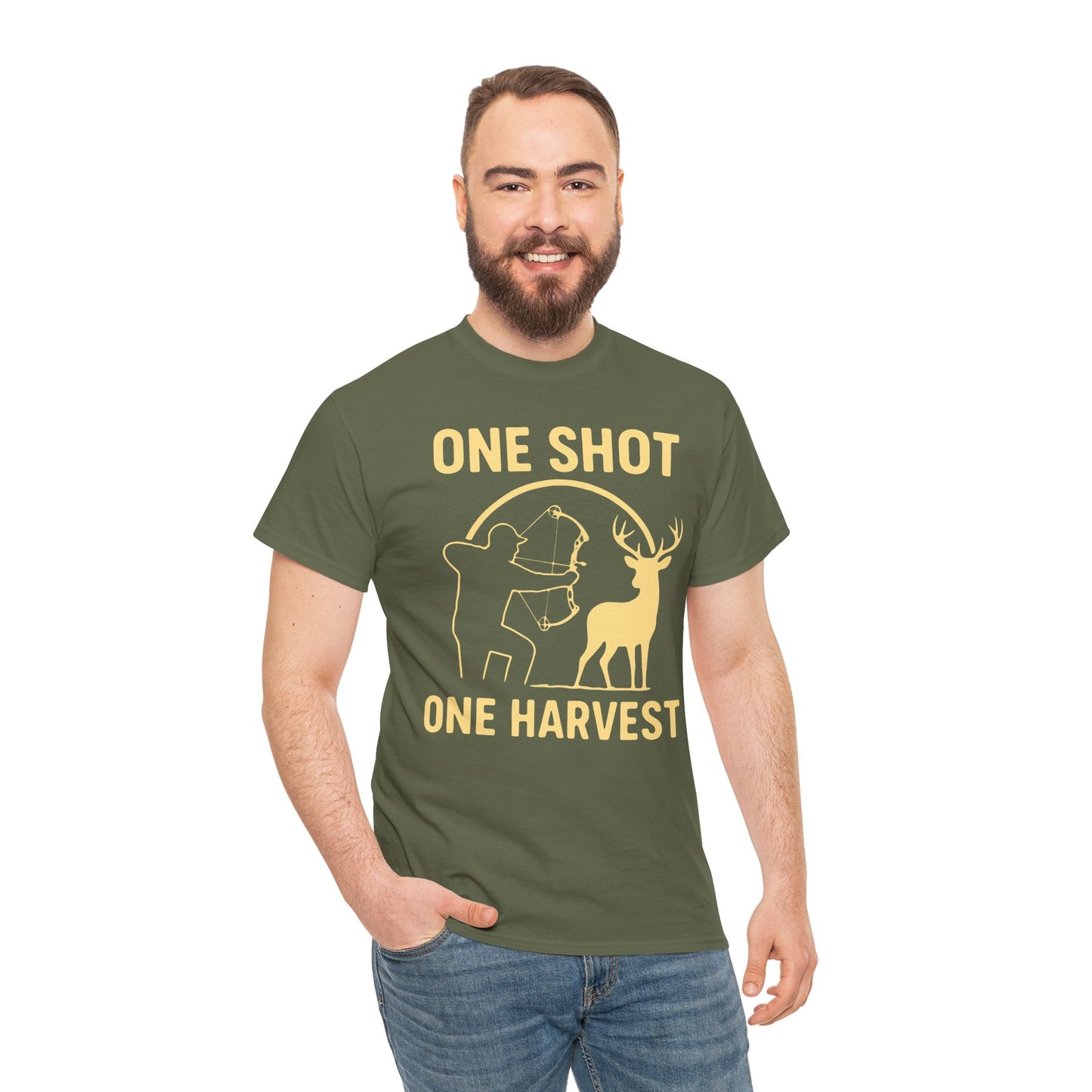 Hunting Enthusiast Tee, One Shot One Harvest T-Shirt, Gift for Hunters, Outdoor Adventure Wear, Casual Nature Lover Apparel