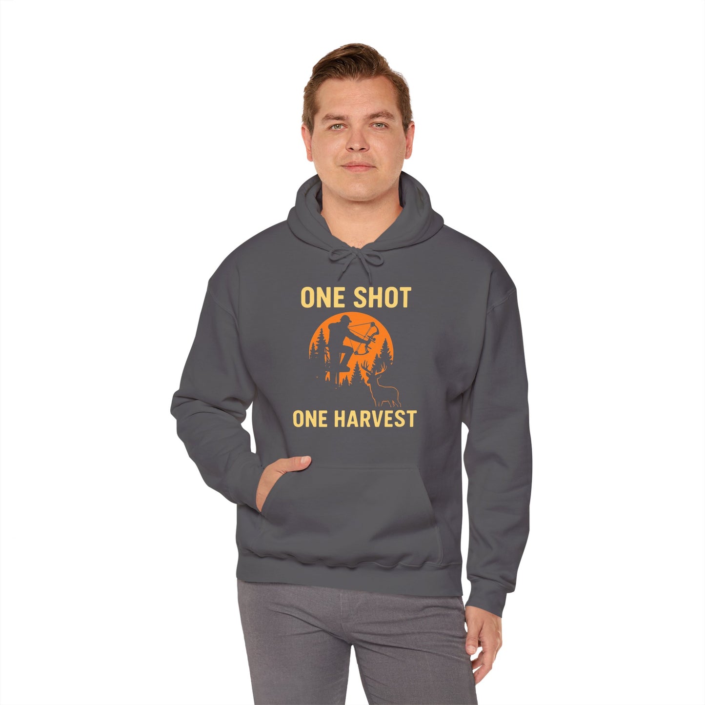 Hunting Theme Unisex Hoodie, One Shot One Harvest, Fall Apparel, Outdoor Gear, Gift for Hunters, Cozy Hoodie