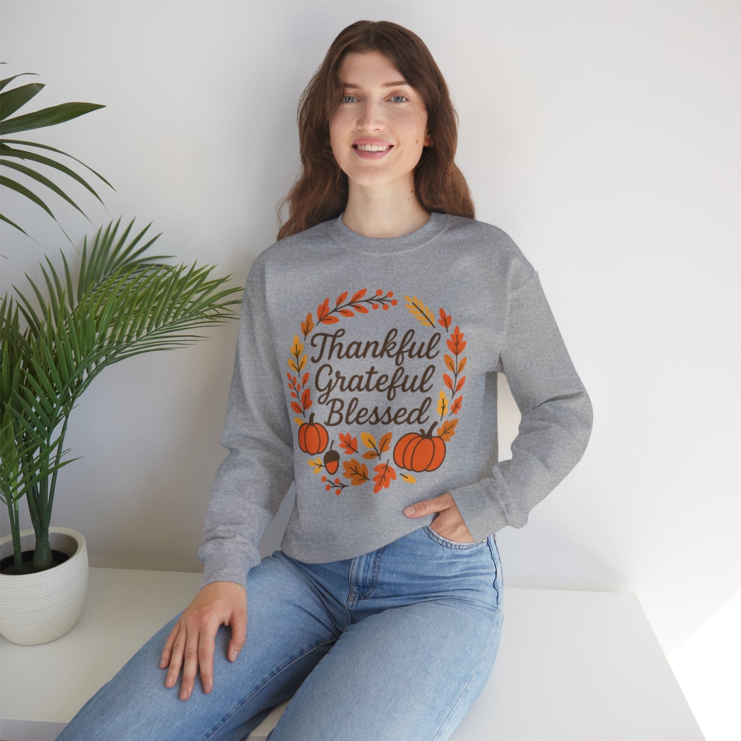 Thankful Grateful Blessed Sweatshirt, Cozy Fall Apparel, Thanksgiving Gift, Unisex Crewneck, Autumn Fashion
