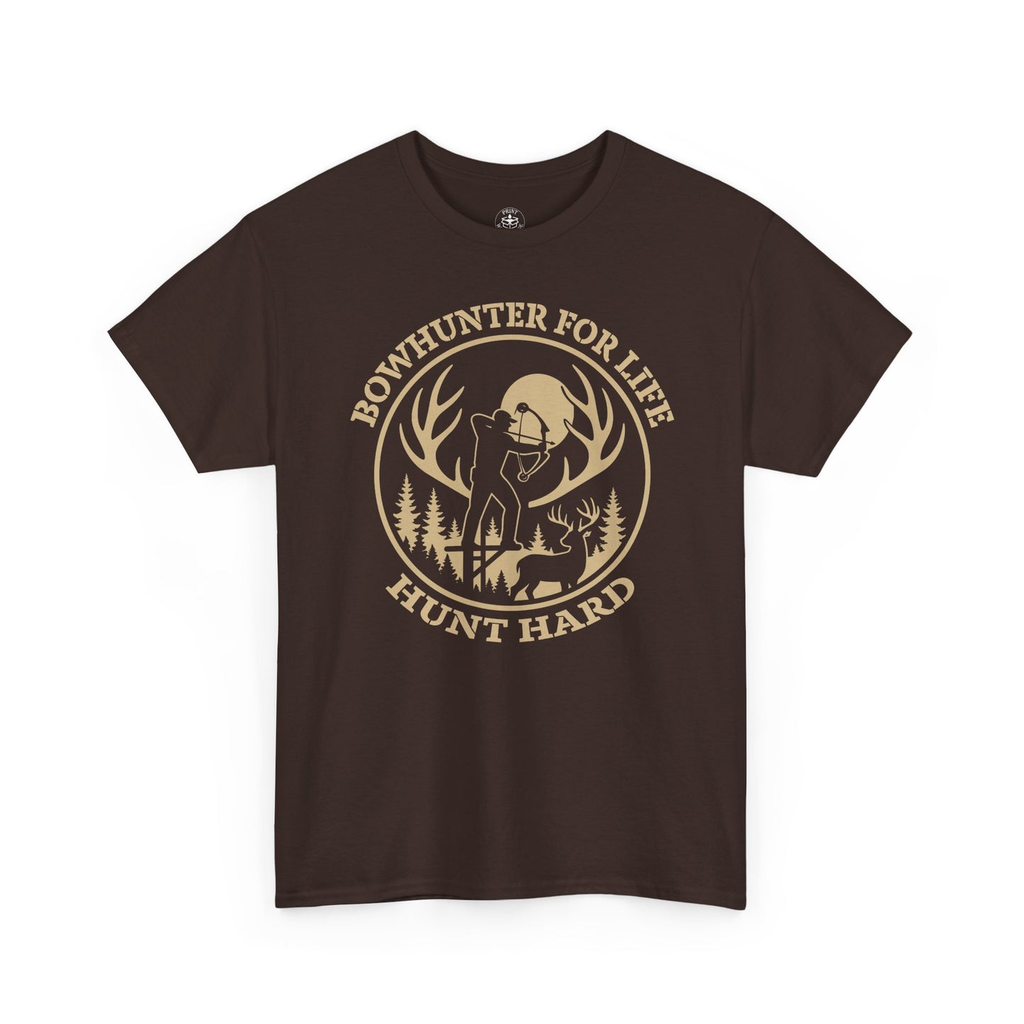 Unisex Heavy Cotton Tee featuring 'Bowhunter for Life - Hunt Hard' Graphic, Perfect for Hunters, Outdoor Enthusiasts