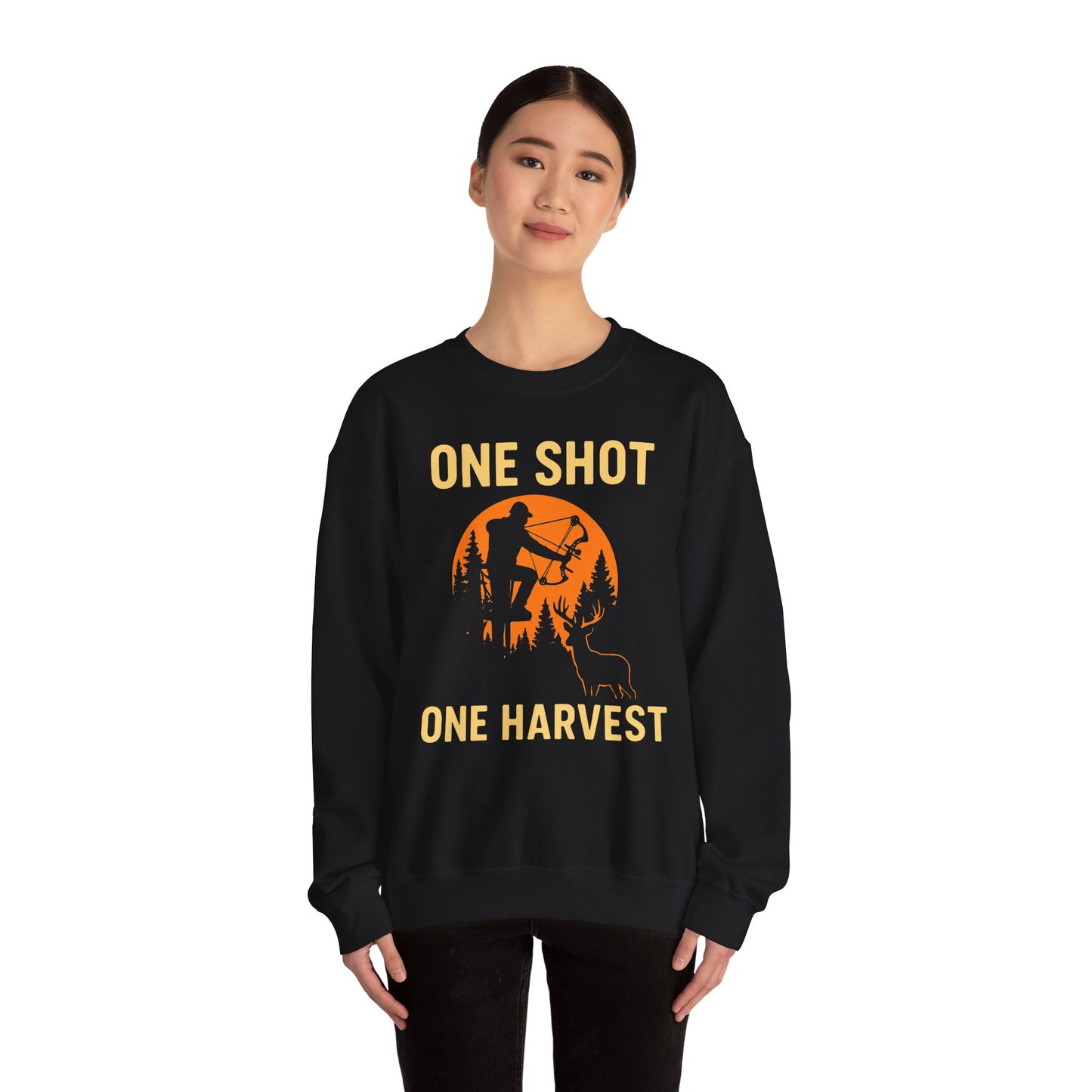 Hunting Crewneck Sweatshirt, One Shot One Harvest Sweatshirt, Gift for Hunters, Outdoor Apparel, Fall Outfit, Harvest Season Sweatshirt