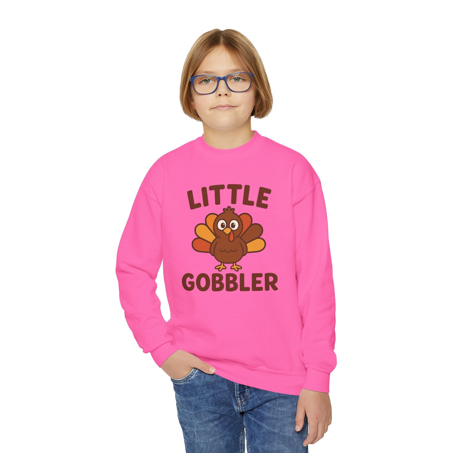 Youth Little Gobbler Crewneck Sweatshirt for Thanksgiving, Cute Holiday Gift for Kids, Thanksgiving Sweater, Kids Fall Fashion