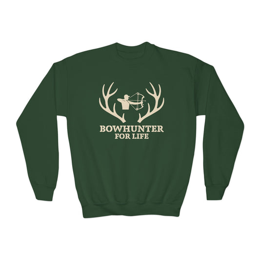 Bowhunter for Life Youth Crewneck Sweatshirt, Hunting Gift, Kids Sweatshirt, Outdoor Apparel, Archery Design, Youth Hoodie