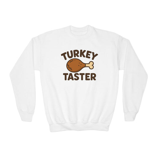 Turkey Taster Youth Crewneck Sweatshirt, Thanksgiving Gift, Kids Sweatshirt, Fall Apparel, Family Dinner Outfit, Turkey Lover Shirt