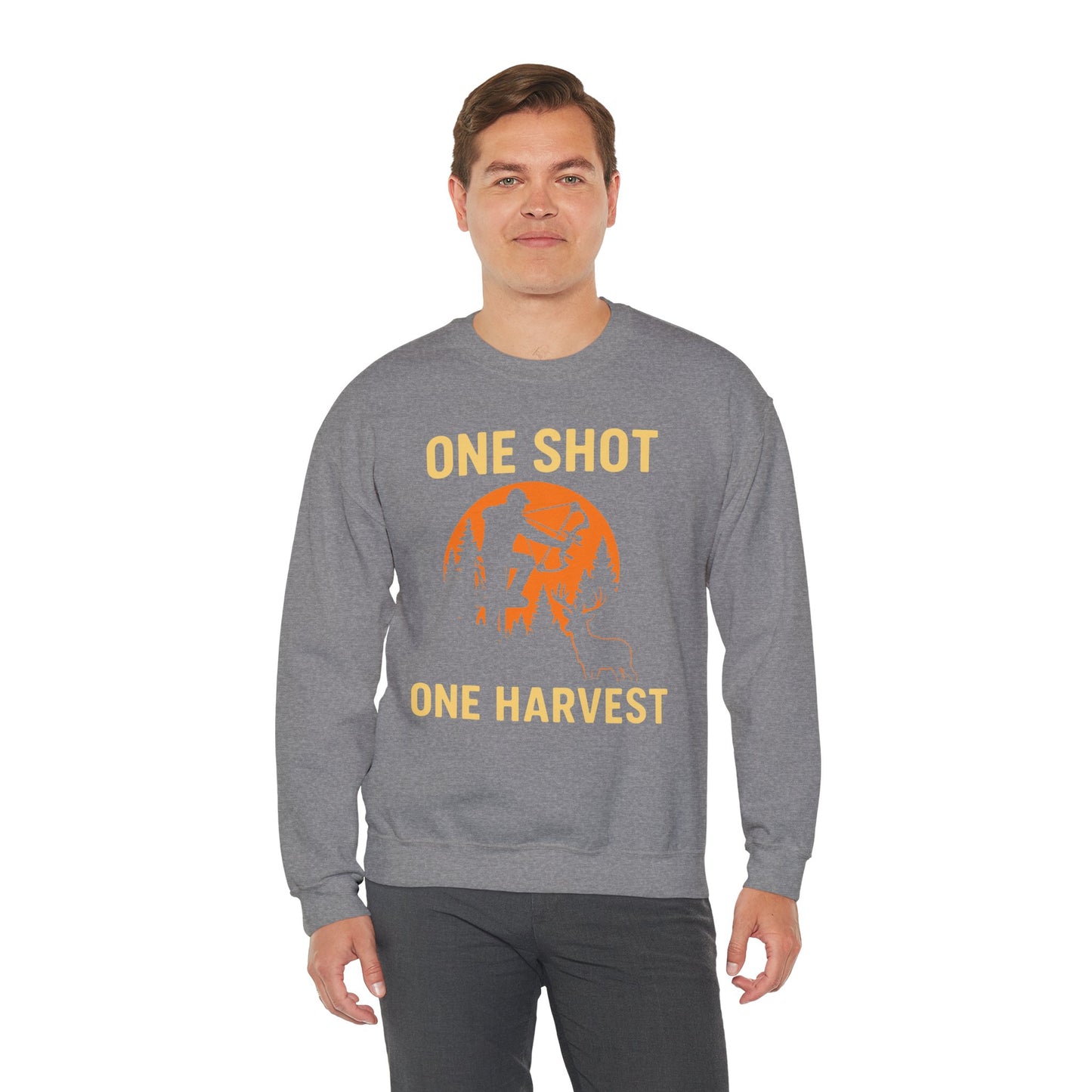Hunting Crewneck Sweatshirt, One Shot One Harvest Sweatshirt, Gift for Hunters, Outdoor Apparel, Fall Outfit, Harvest Season Sweatshirt
