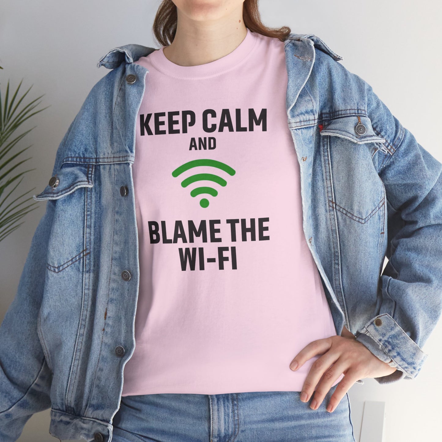 Keep Calm Blame the Wi-Fi Tee | Unisex Heavy Cotton Shirt for Tech Lovers, Funny Office Gift, Internet Humor Apparel, Casual Wear