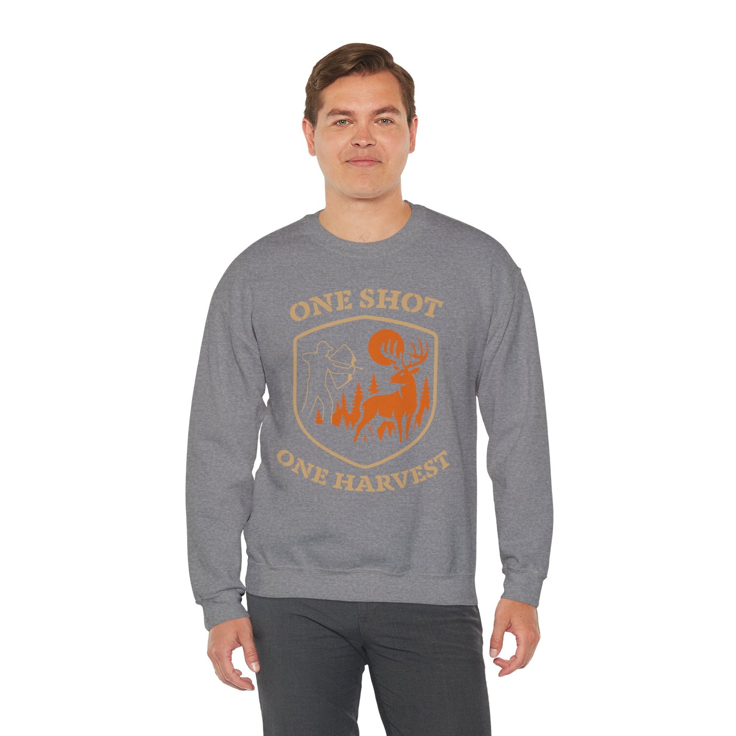 Outdoor Hunting Sweatshirt, Perfect for Hunters, One Shot One Harvest Gift, Cozy Fall Apparel, Classic Crewneck
