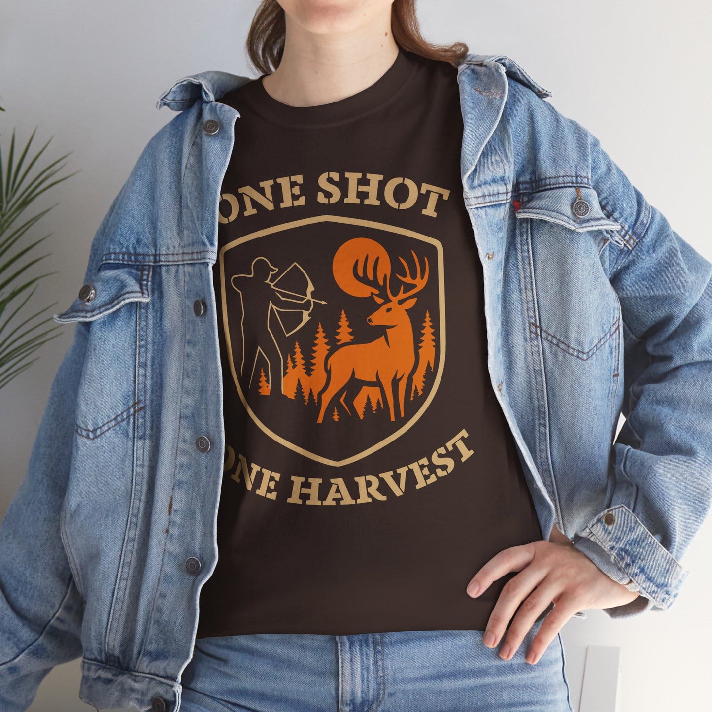 Hunting Tee Shirt, One Shot One Harvest Graphic Shirt, Outdoor Apparel, Gift for Hunters, Casual Wear, Hunting Season T-Shirt