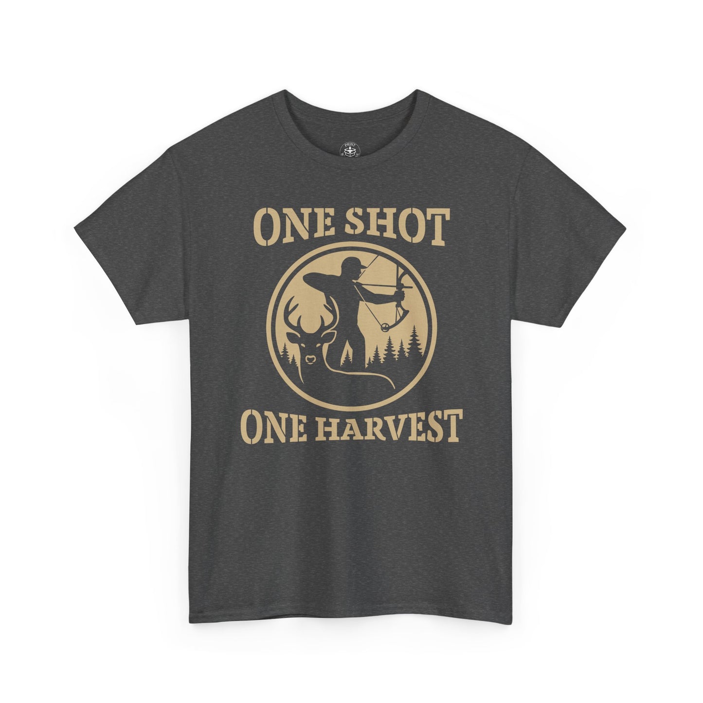 Hunting Tee, One Shot One Harvest Unisex Heavy Cotton Shirt, Outdoor Adventure Wear, Gift for Hunters, Camping Apparel, Fall Sportswear