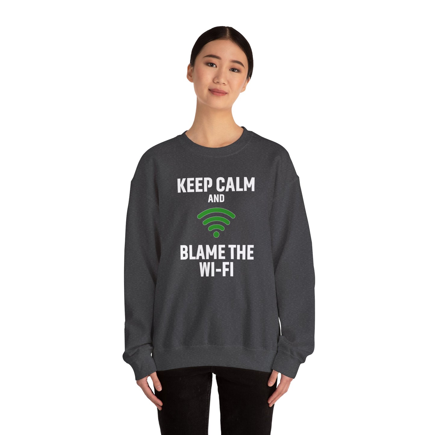 Keep Calm Blame the Wi-Fi Crewneck Sweatshirt | Funny Sweatshirt, Gift for Tech Lovers, Cozy Sweater for Home, Office Gift