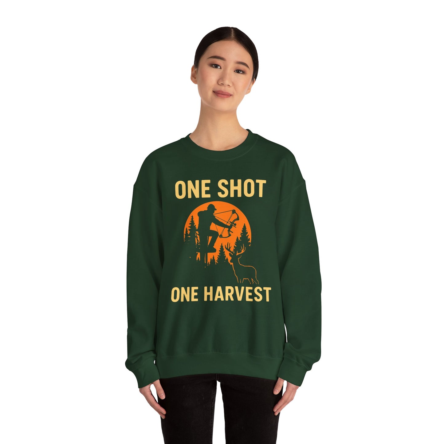 Hunting Crewneck Sweatshirt, One Shot One Harvest Sweatshirt, Gift for Hunters, Outdoor Apparel, Fall Outfit, Harvest Season Sweatshirt
