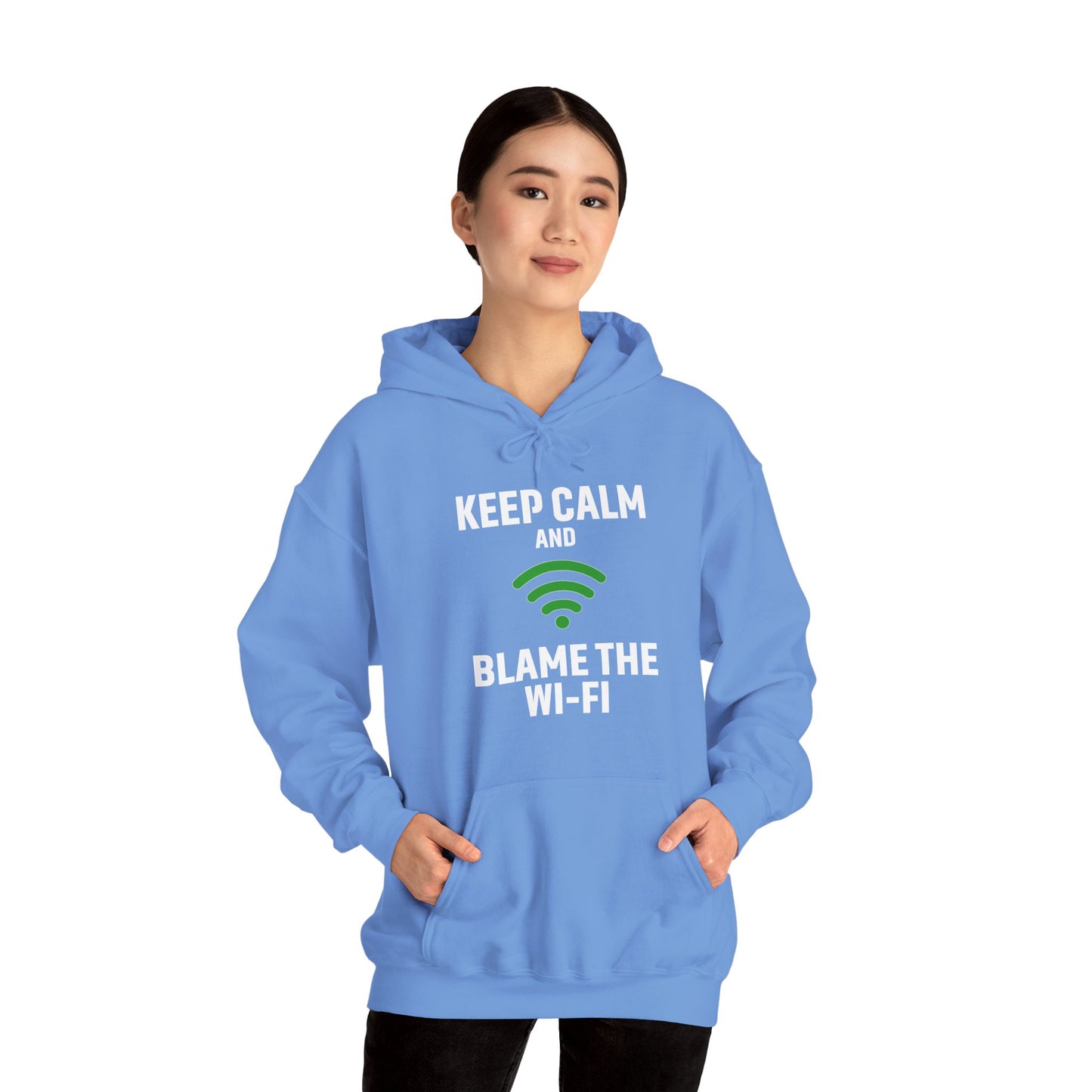 Keep Calm Blame the Wi-Fi Hoodie | Comfortable Unisex Hoodie for Internet Lovers, Gift for Tech Enthusiasts, Office Gift